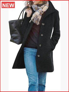 Womens Winter Wool Blend Long Coat Trench Peacoat Notch Lapel